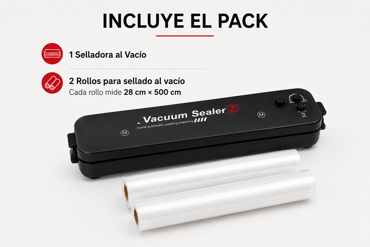 Pack Selladora al Vacío +5 Bolsas y 1 Rollo de 5 Mt