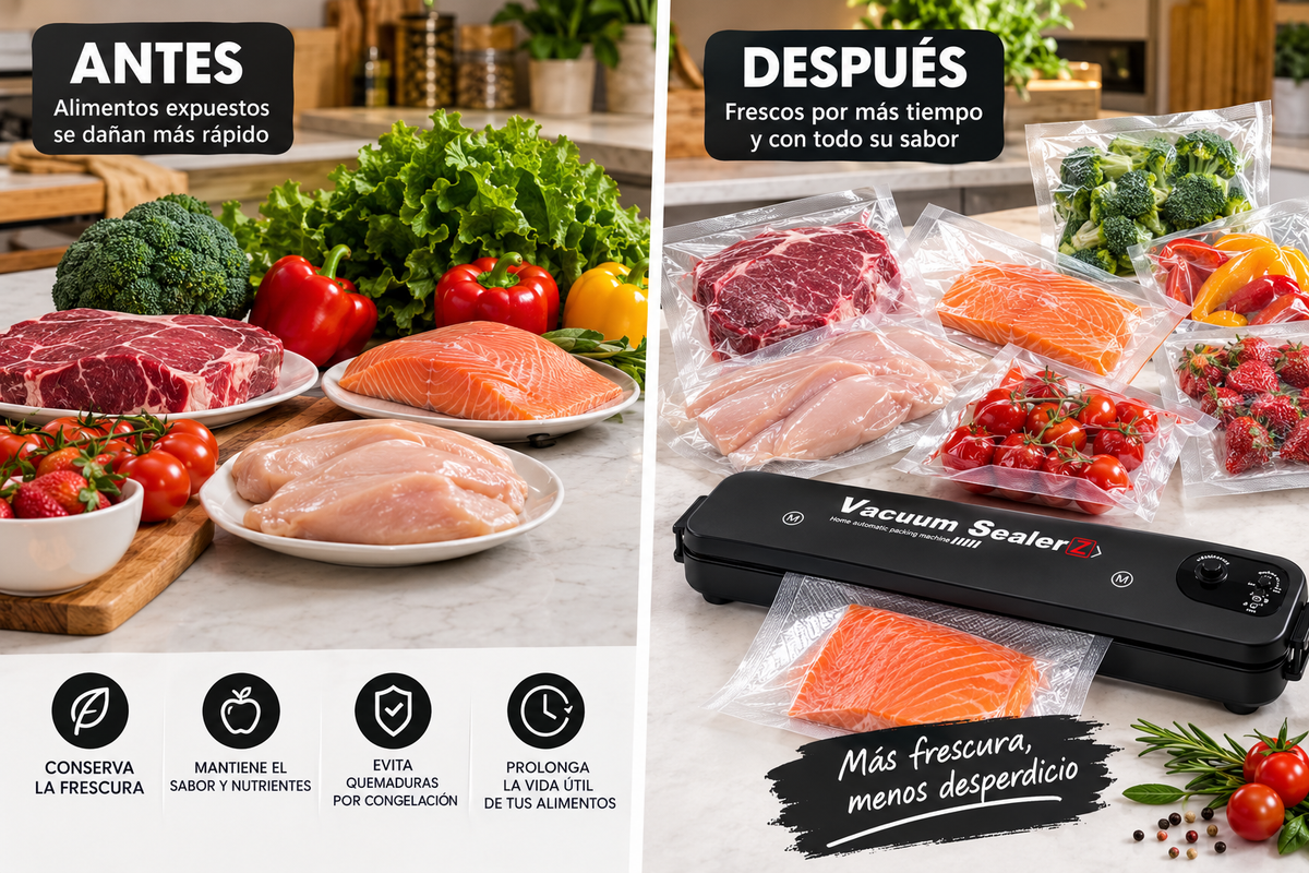 Pack Selladora al Vacío +5 Bolsas y 1 Rollo de 5 Mt