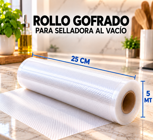 ROLLO GOFRADO DE 25x5 MT PARA SELLADORA AL VACIO